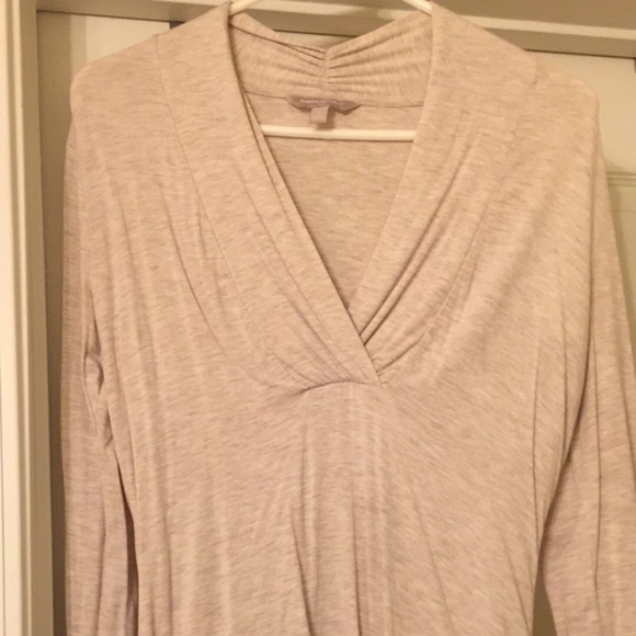 Long sleeve cream deep v-neck top - Picture 1 of 3